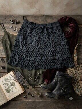 Y2K Glimmer Black Crochet Mini Skirt